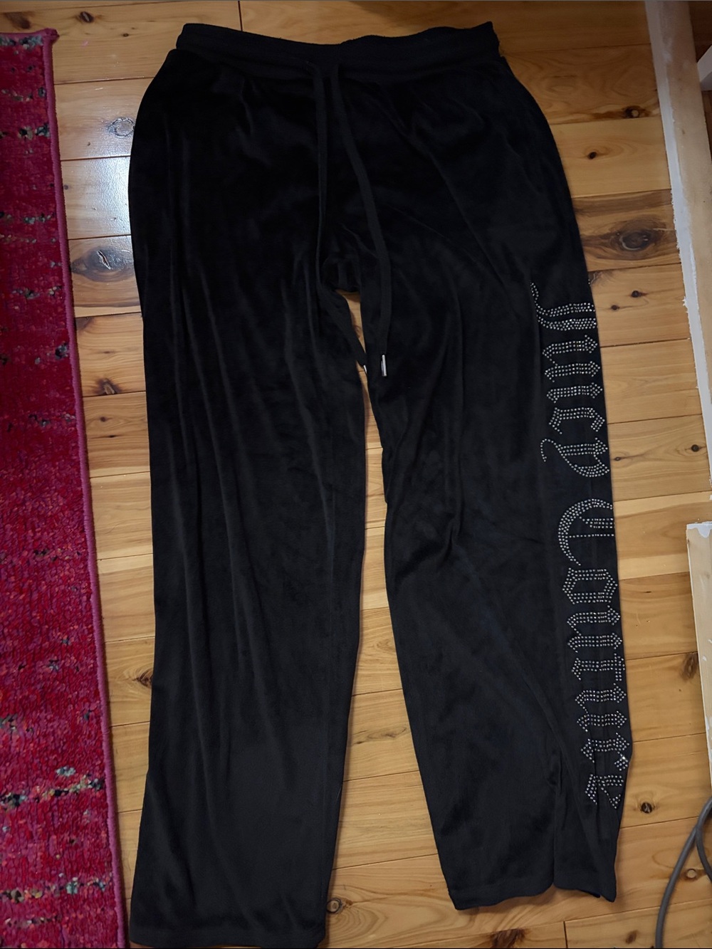 Black juicy couture Sweatpants with Side Rhinestone Script super low rise